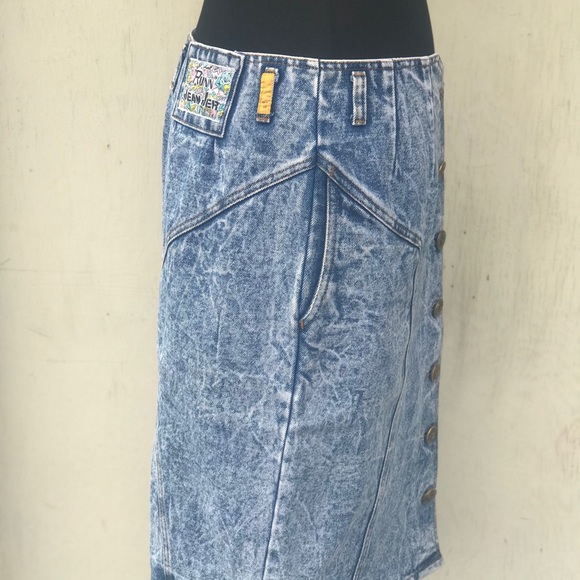Vintage Runn Jean Jer Acid Wash Button Up Skirt - Picture 4 of 8